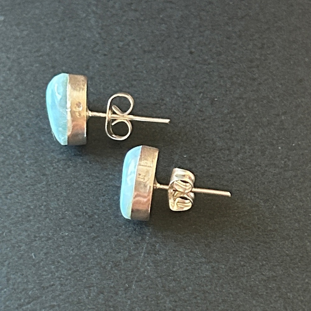 Elegant Handmade Larimar 925 Sterling Silver stud Earrings - Picture 4 of 4